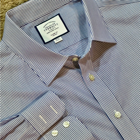 Charles Tyrwhitt Men's Navy Striped Dress Shirt - Picture 1 of 6